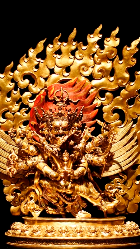 Tibetan-Buddhist Gold-Leafed Copper Vajra Statue Art