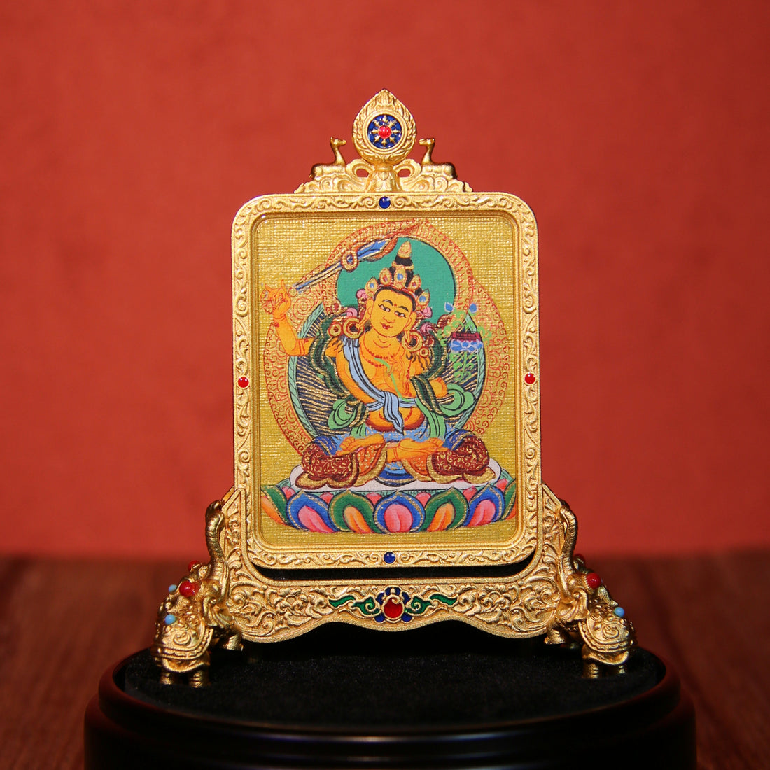 Hand-Painted Tibetan Buddhist Thangka Pendant – Manjushri Bodhisattva Amulet, Sacred Art from Tibet