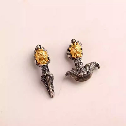 Tibetan-Buddhist Jewelry Culture: Silver Copper Mahakala Phurba Tibetan Buddhist Ritual Object