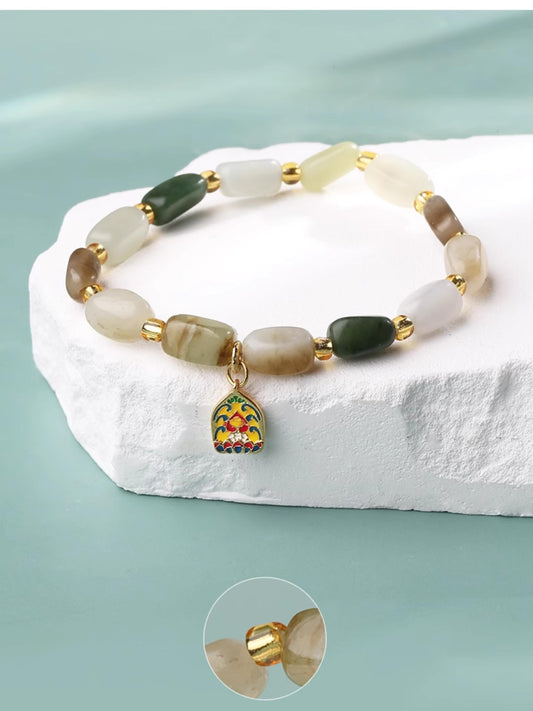 Tibetan-Buddhist Hand-Painted Hetian Jade Mala, Tibetan Jewelry Art