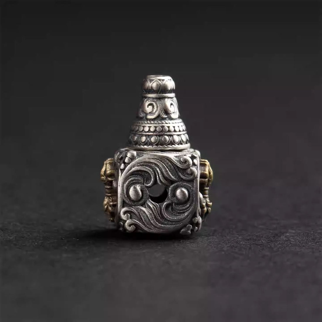 Tibetan-Buddhist Small Silver Guru Bead: Handmade Jewelry Tibetan Buddhist Jewelry