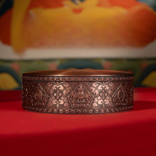 Tibetan-Buddhist Red Copper Mandala with 7 Gems: Jewelry Tibetan Buddhist Jewelry
