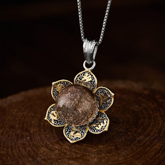 tibetan-buddhist Hollow Lotus Mantra Silver Ring Pendant Jewelry Tibetan Buddhist Jewelry