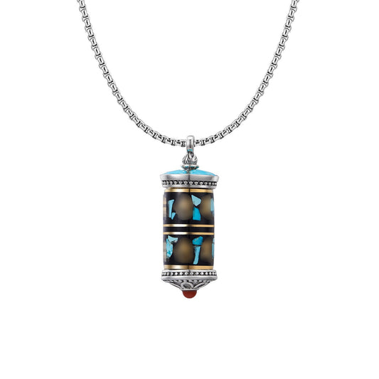 tibetan-buddhist Mantra Turquoise Spinning Silver Pendant Jewelry Tibetan Buddhist Jewelry