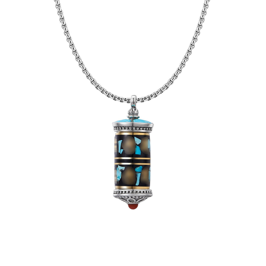 tibetan-buddhist Mantra Turquoise Spinning Silver Pendant Jewelry Tibetan Buddhist Jewelry