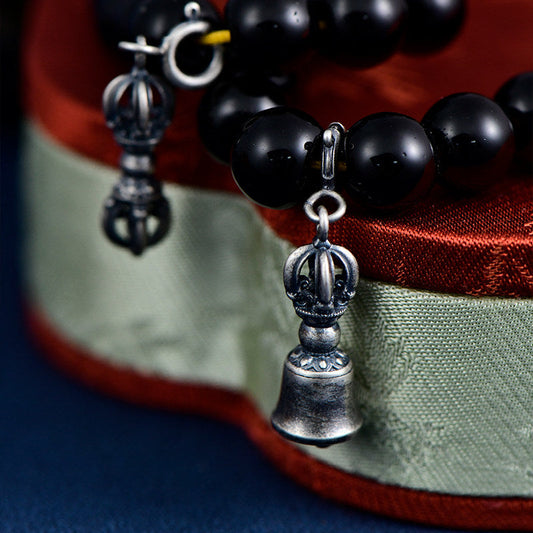 Tibetan-Buddhist Silver Gilded Bell & Vajra Clasp: Jewelry Tibetan Buddhist Ritual Object