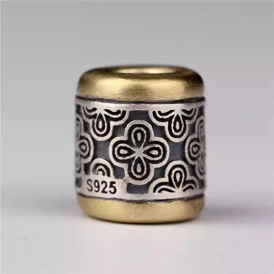 Tibetan-Buddhist Large Hole Silver Barrel Bead: Handmade Jewelry Art