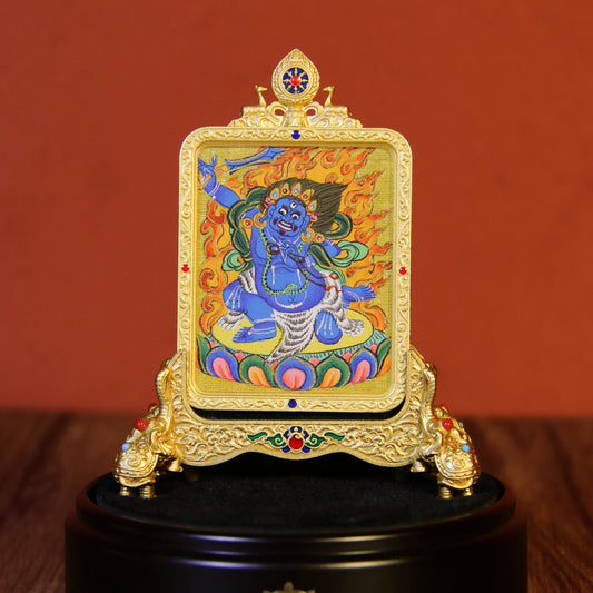 Tibetan Buddhist Hand-Painted Acala (Fudo Myo-o) Pendant Thangka Necklace | Sacred Wearable Art for Protection & Blessing