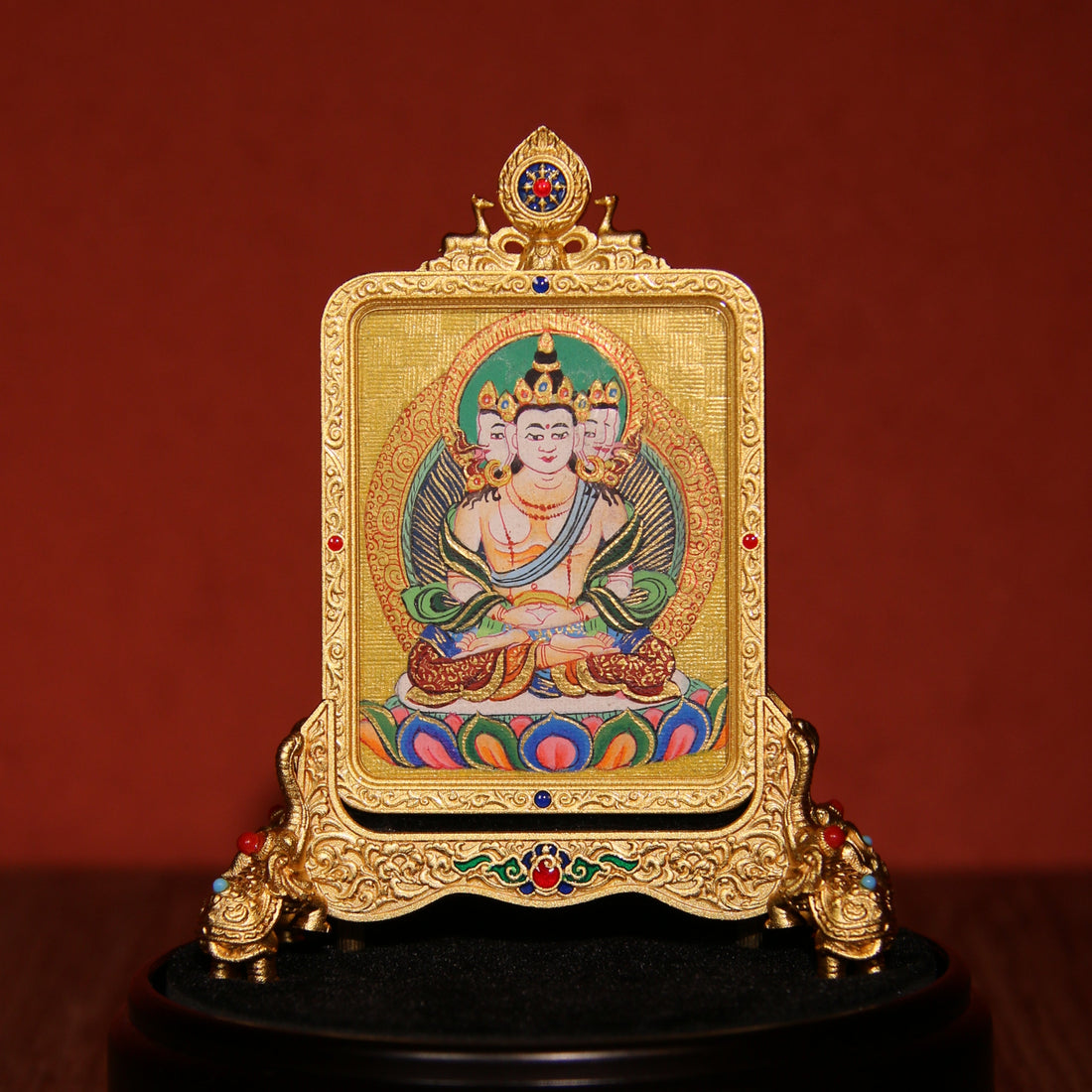 Tibetan Buddhist Hand-Painted Vairocana (Mahavairocana) Pendant Thangka Necklace | Sacred Wearable Art for Wisdom & Blessing