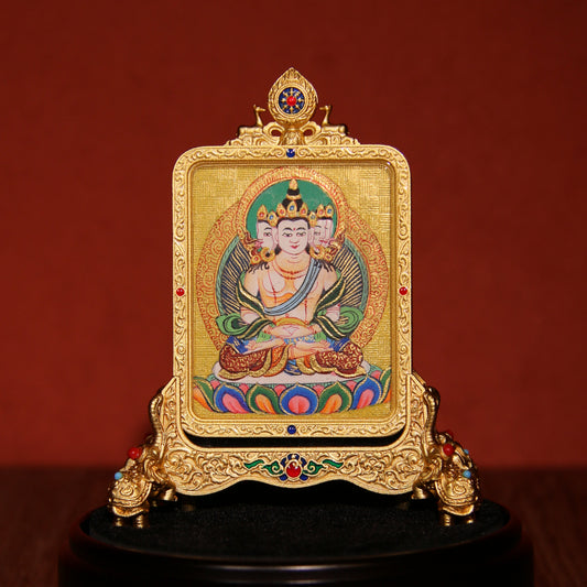 Tibetan Buddhist Hand-Painted Vairocana (Mahavairocana) Pendant Thangka Necklace | Sacred Wearable Art for Wisdom & Blessing