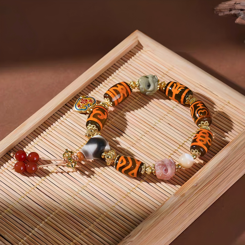 Tibetan-Buddhist Qingke Barley-Shaped Multi-Totem Dzi Tibetan Buddhist Jewelry