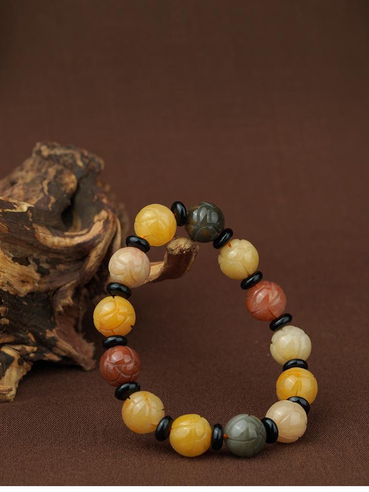 Tibetan-Buddhist Golden Silk Jade Obsidian | Mala Jewelry Art
