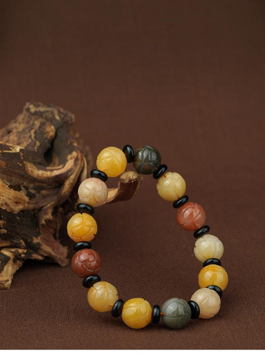 Tibetan-Buddhist Golden Silk Jade Obsidian | Mala Jewelry Art