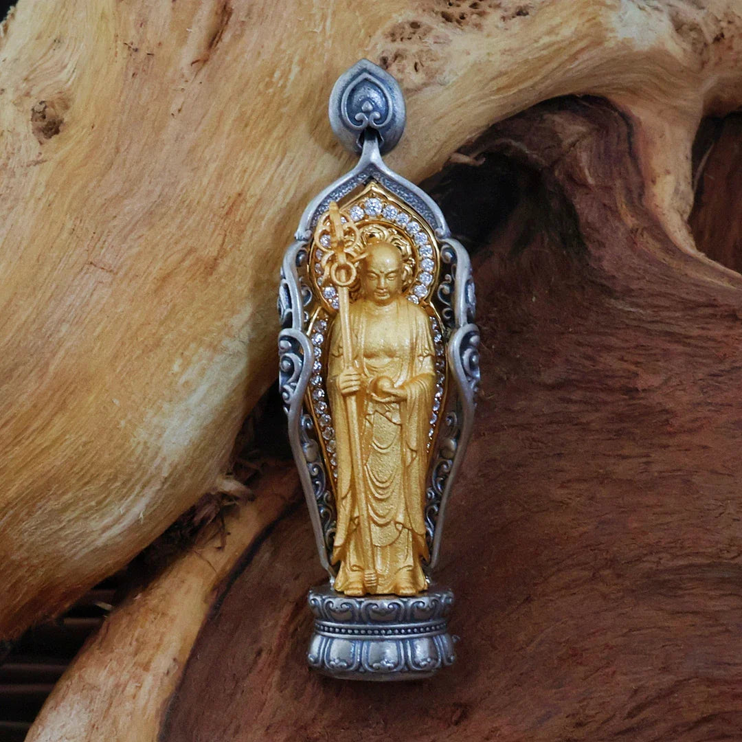 tibetan-buddhist Hand-Painted Silver Triple Buddha Pendant Jewelry Tibetan Buddhist Jewelry