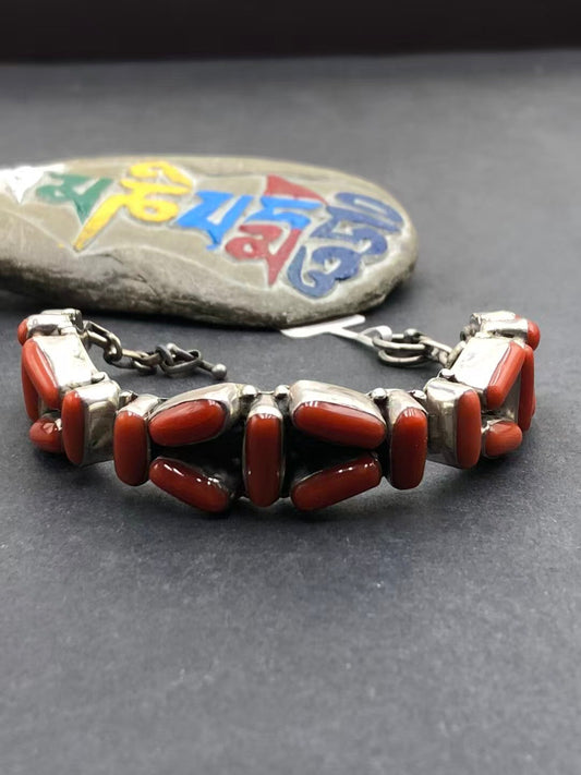 Tibetan Buddhist Handmade Red Plastic Bracelet - Hand-Painted Jewelry Art