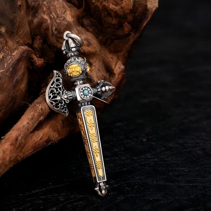 Silver Rotating Mahakala Axe Tibetan Buddhist Pendant Jewelry