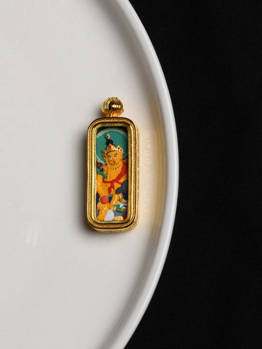 Hand-Painted Tibetan Buddhist Jewelry Yellow Dzambhala Pendant Tibetan Buddhist Jewelry