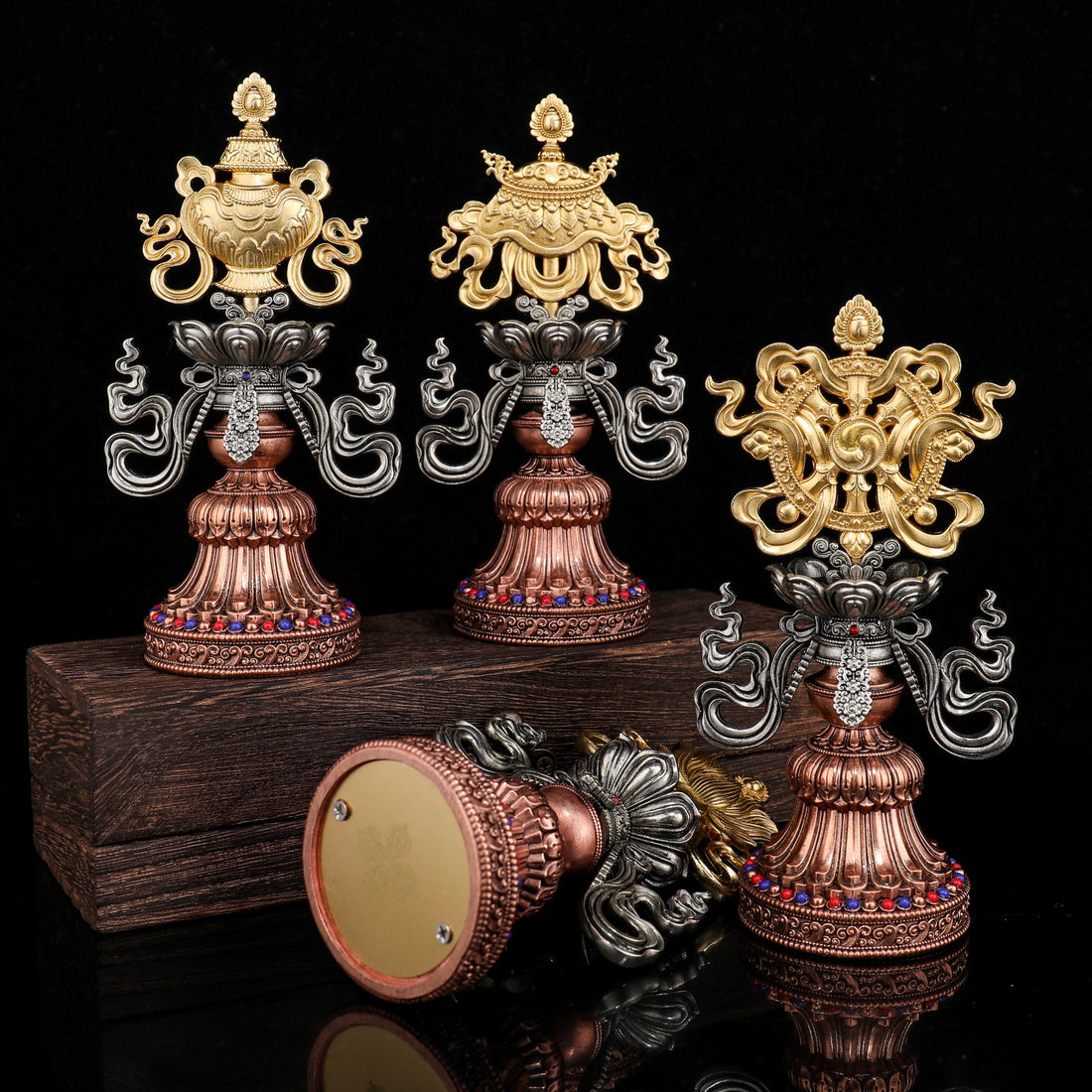 tibetan-buddhist Handmade Mixed Metal Ashtamangala Ritual Art