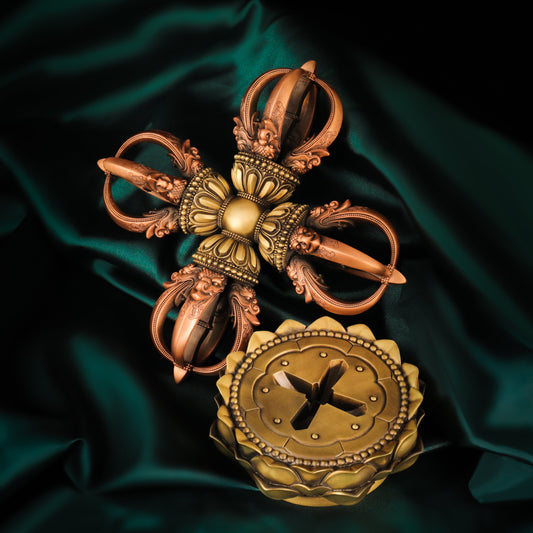 Tibetan Buddhist 18cm Handcrafted Cross Five-Pronged Vajra Brass Copper - Ritual Implements Art