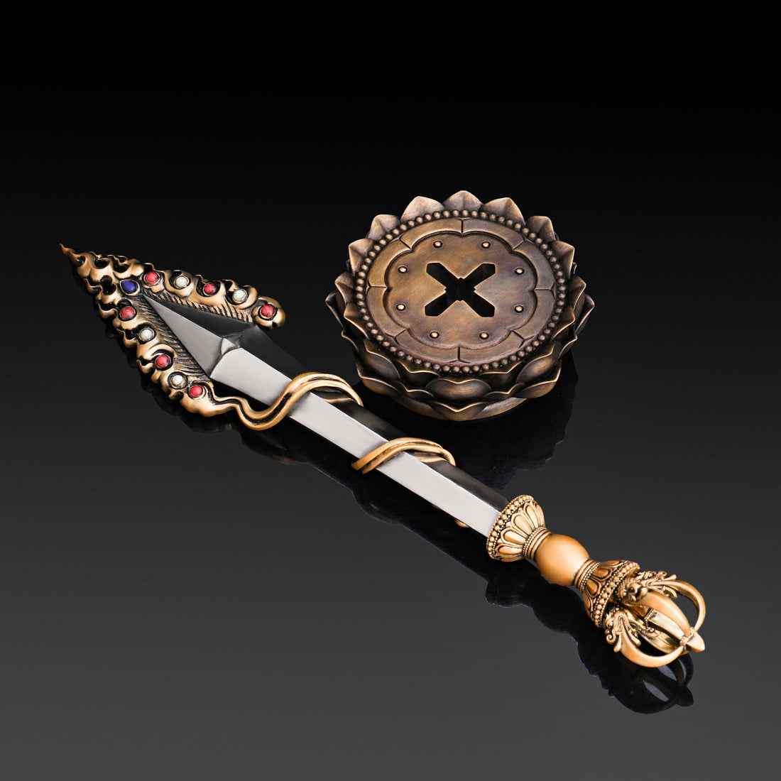 Tibetan Buddhist 16cm Handcrafted Manjushri Sword Brass White Copper - Ritual Implements Art