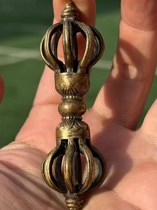 Tibetan-Buddhist Handcrafted Antique Brass Tibetan Buddhist Ritual Object