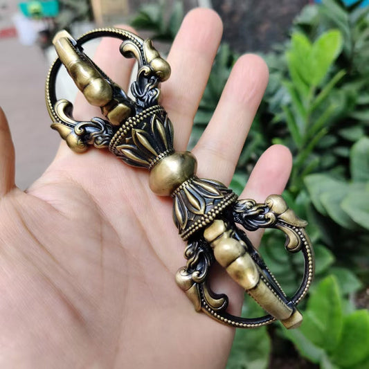 Tibetan-Buddhist Handcrafted Brass Five-Pronged Vajra Tibetan Buddhist Ritual Object