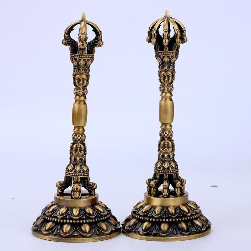 Tibetan-Buddhist Brass Five & Nine-Prong Vajra | Handcrafted Art