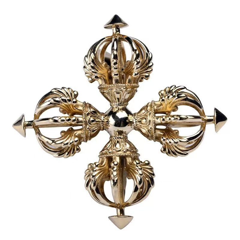Tibetan-Buddhist Brass Nine-Prong Cross Vajra | Handcrafted