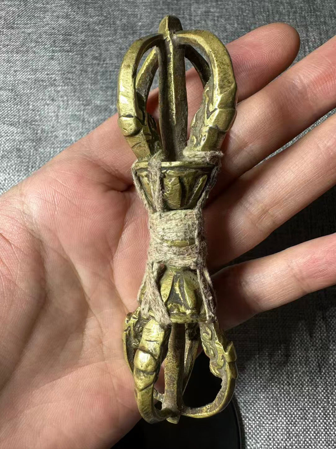 15cm Tibetan Brass Handheld Five-Prong Vajra Buddhist Ritual Implement