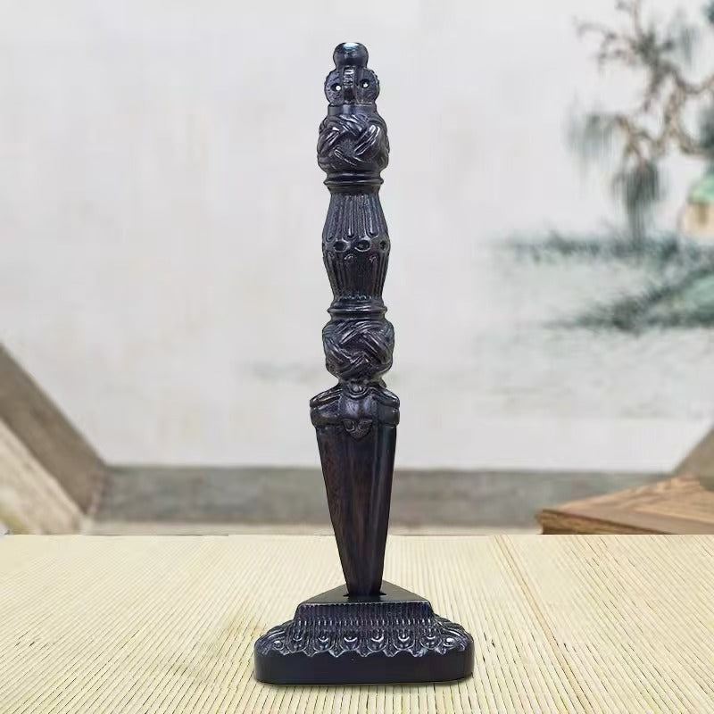 tibetan-buddhist Handcrafted Brass Phurba Vajra with Wooden Tibetan Buddhist Ritual Object