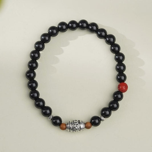Tibetan-Buddhist Handcrafted Black Obsidian Bracelet - Jewelry Art