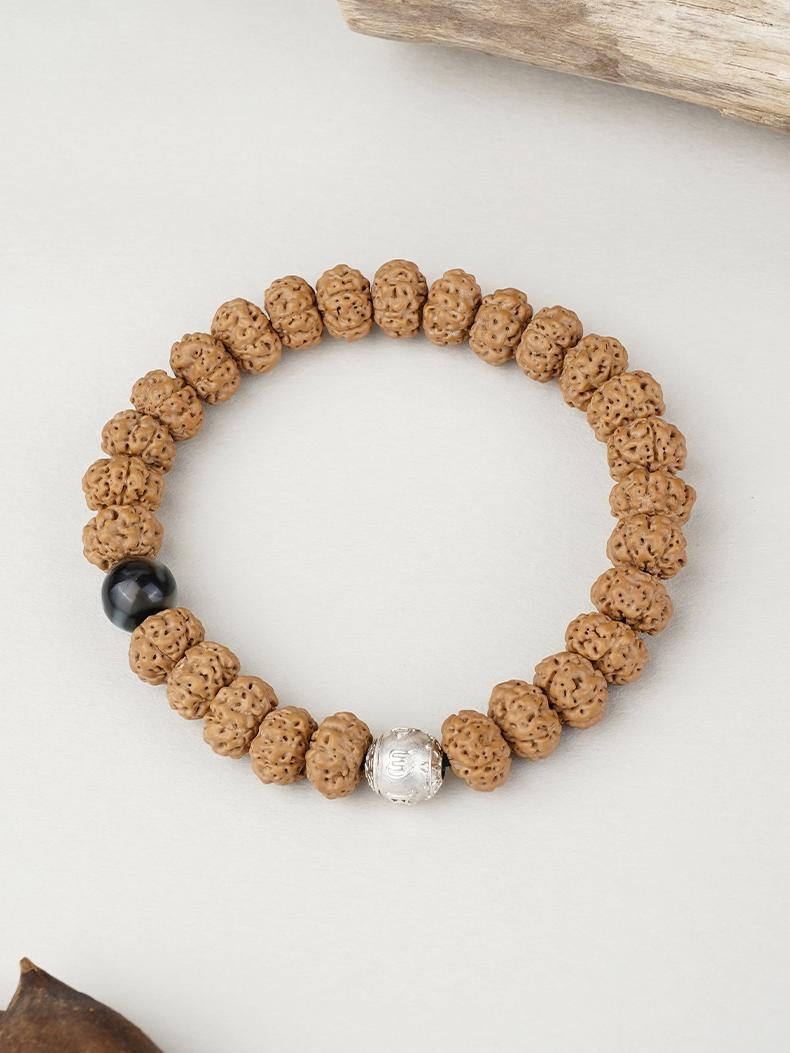 Tibetan Buddhist Silver, Bodhi & Agate Tiger Tooth Dzi Bracelet – Jewelry Art