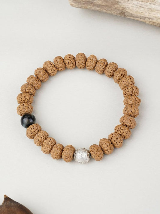 Tibetan Buddhist Silver, Bodhi & Agate Tiger Tooth Dzi Bracelet – Jewelry Art