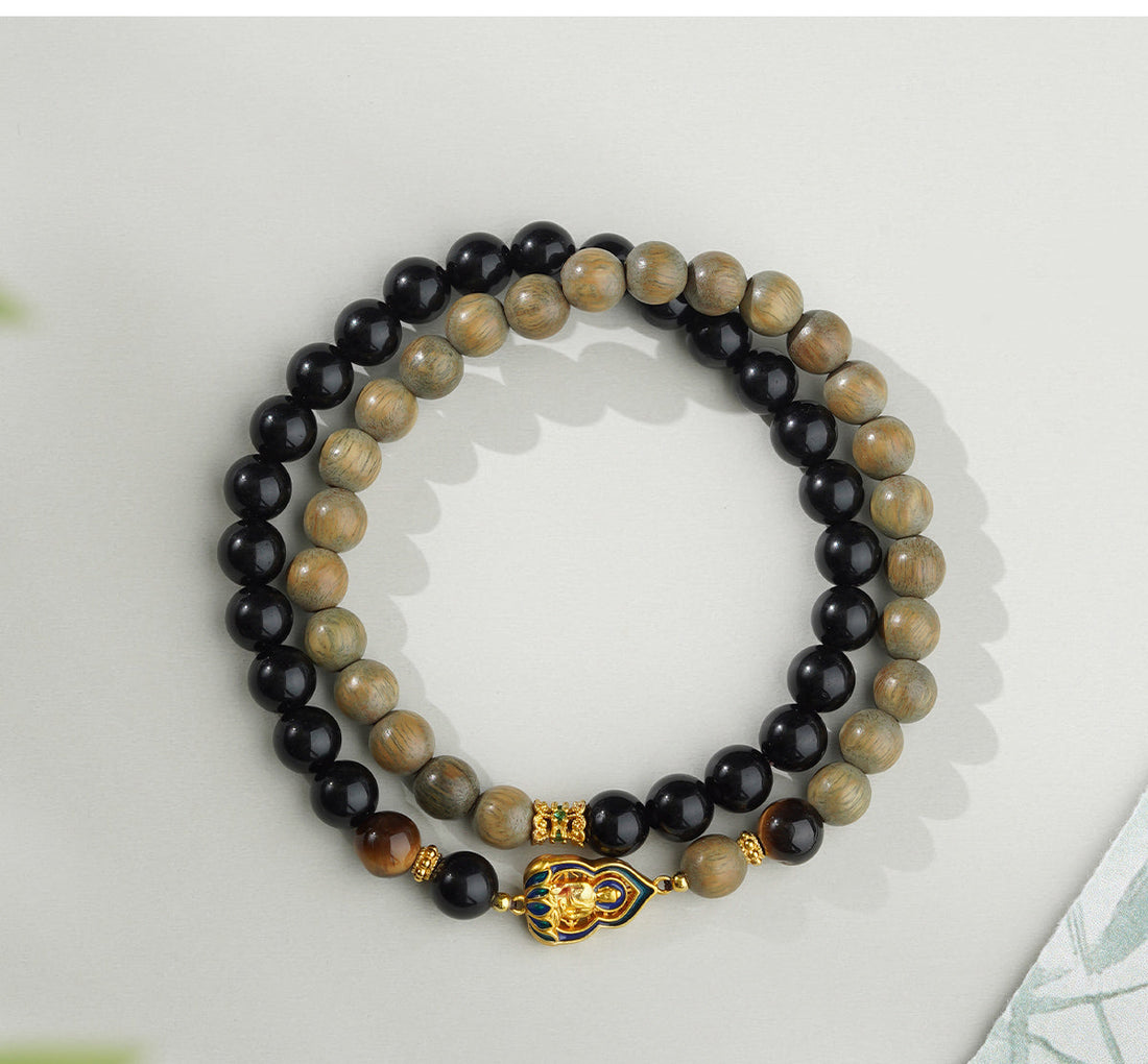 Night Bamboo Shadows Bracelet, Obsidian & Sandalwood