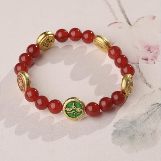 Tibetan-Buddhist Red Agate Bracelet, Handcrafted Jewelry Art