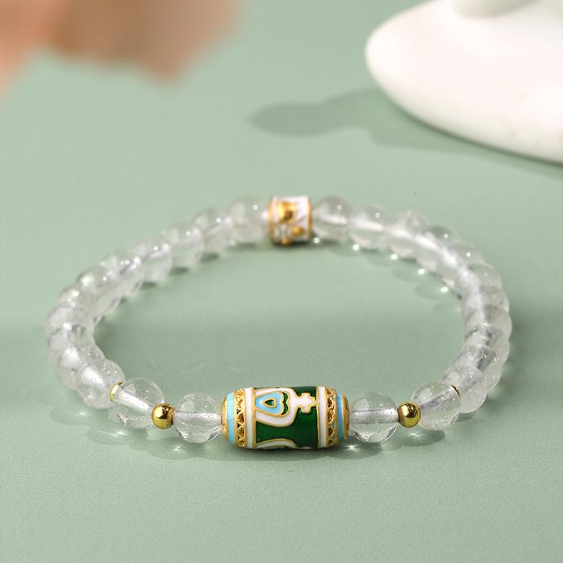 Tibetan-Buddhist Handcrafted White Crystal Copper Bracelet - Jewelry Art