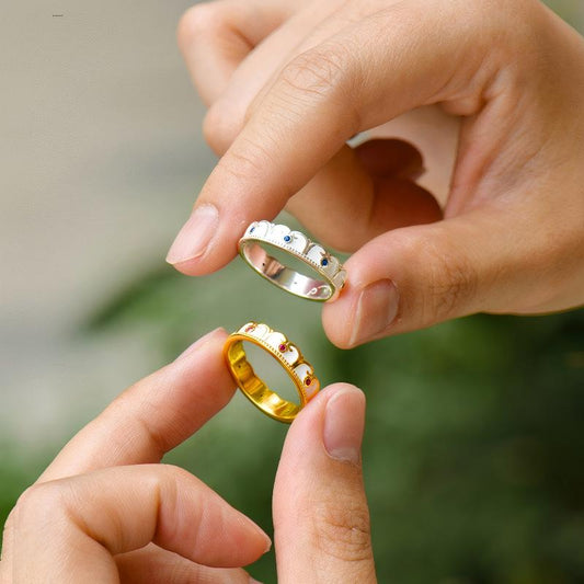 Gold-Plated Red Corundum Couple Rings: Jewelry Art Tibetan Buddhist Jewelry