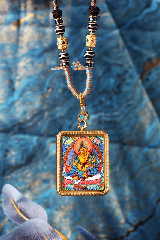3.5x4.5cm Hand-Painted Rebgong Yellow Zambhala Buddhist Tibetan Buddhist Jewelry