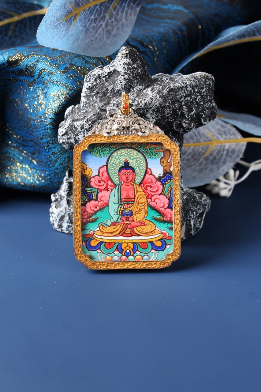 3.5x4.5cm Rebgong High-End Hand-painted Amitabha Buddhist Pendant: The Buddha of Infinite Tibetan Buddhist Jewelry