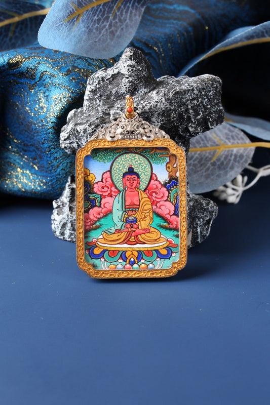 3.5x4.5cm Rebgong High-End Hand-painted Amitabha Buddhist Pendant: The Buddha of Infinite Tibetan Buddhist Jewelry