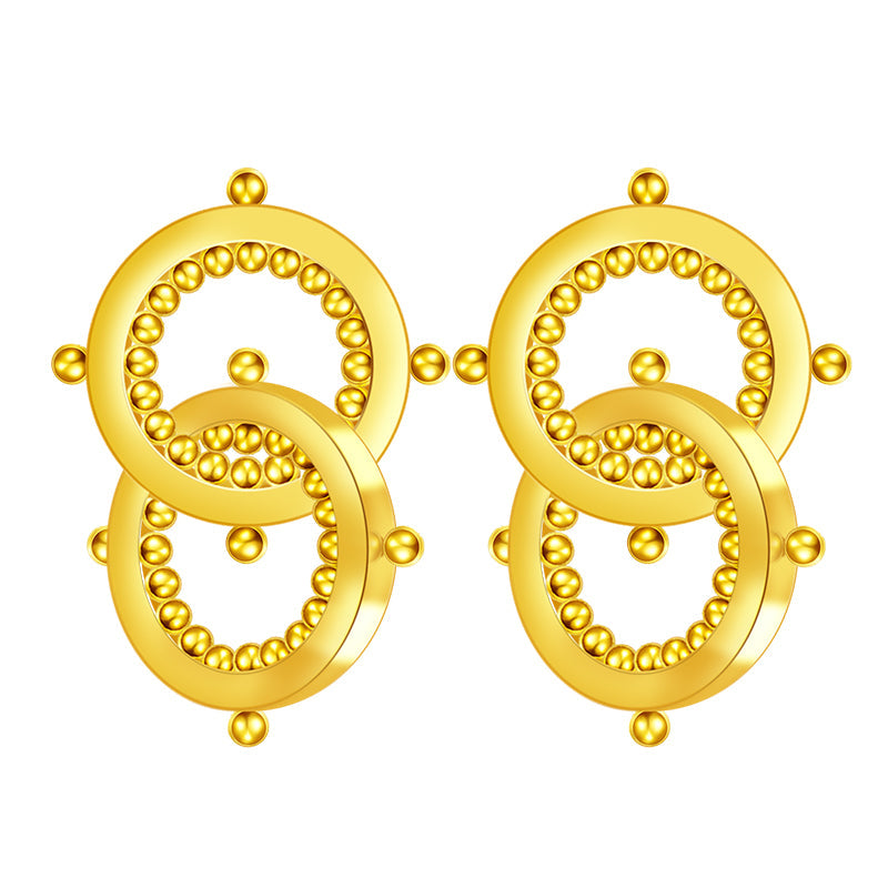 Tibetan-Buddhist Mountain-Water Friendship Earrings - 925 Silver, 18K Gold