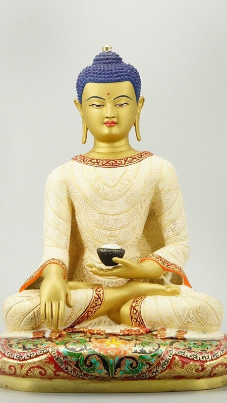Tibetan-Buddhist Shakyamuni Buddha Statue, Handcrafted with Gold and Colors