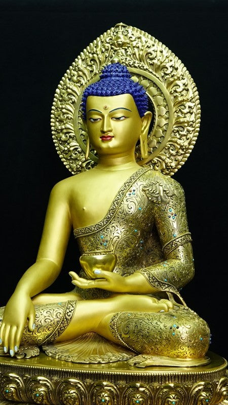 Tibetan-Buddhist Shakyamuni Buddha, Handcrafted with Gilded Gold & Pigments