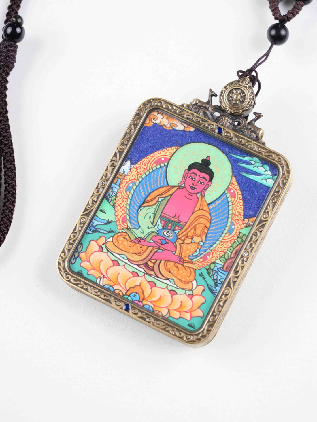 Amitabha Buddha Thangka Necklace | Hand-Painted Tibetan Buddhist Pendant