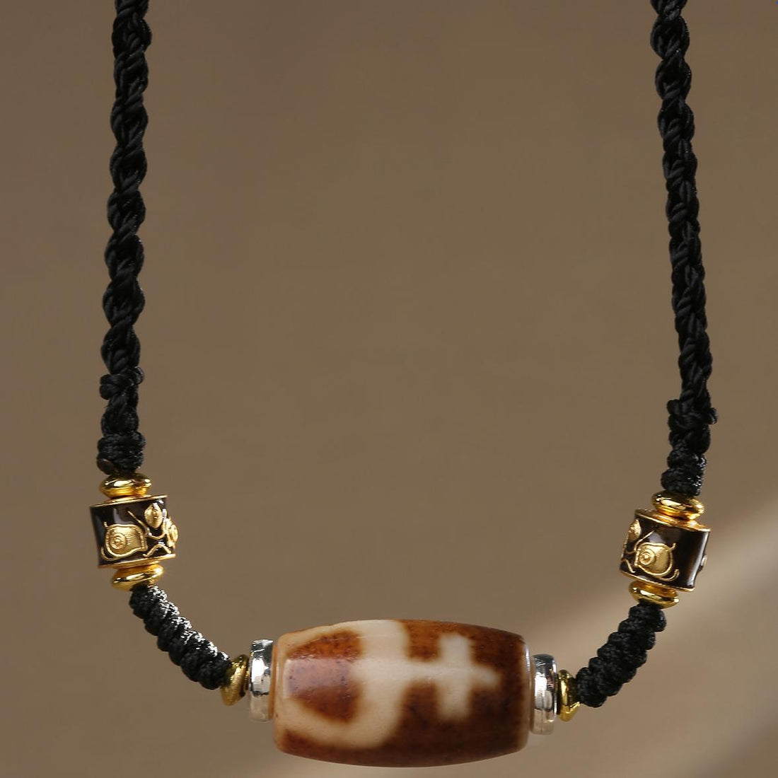 tibetan-buddhist Handmade Treasure Vase Dzi Agate Necklace Amulet