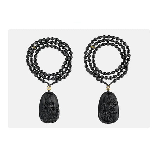 Tibetan-Buddhist Handmade Obsidian Necklace with Copper Beads for Protection and Prosperity