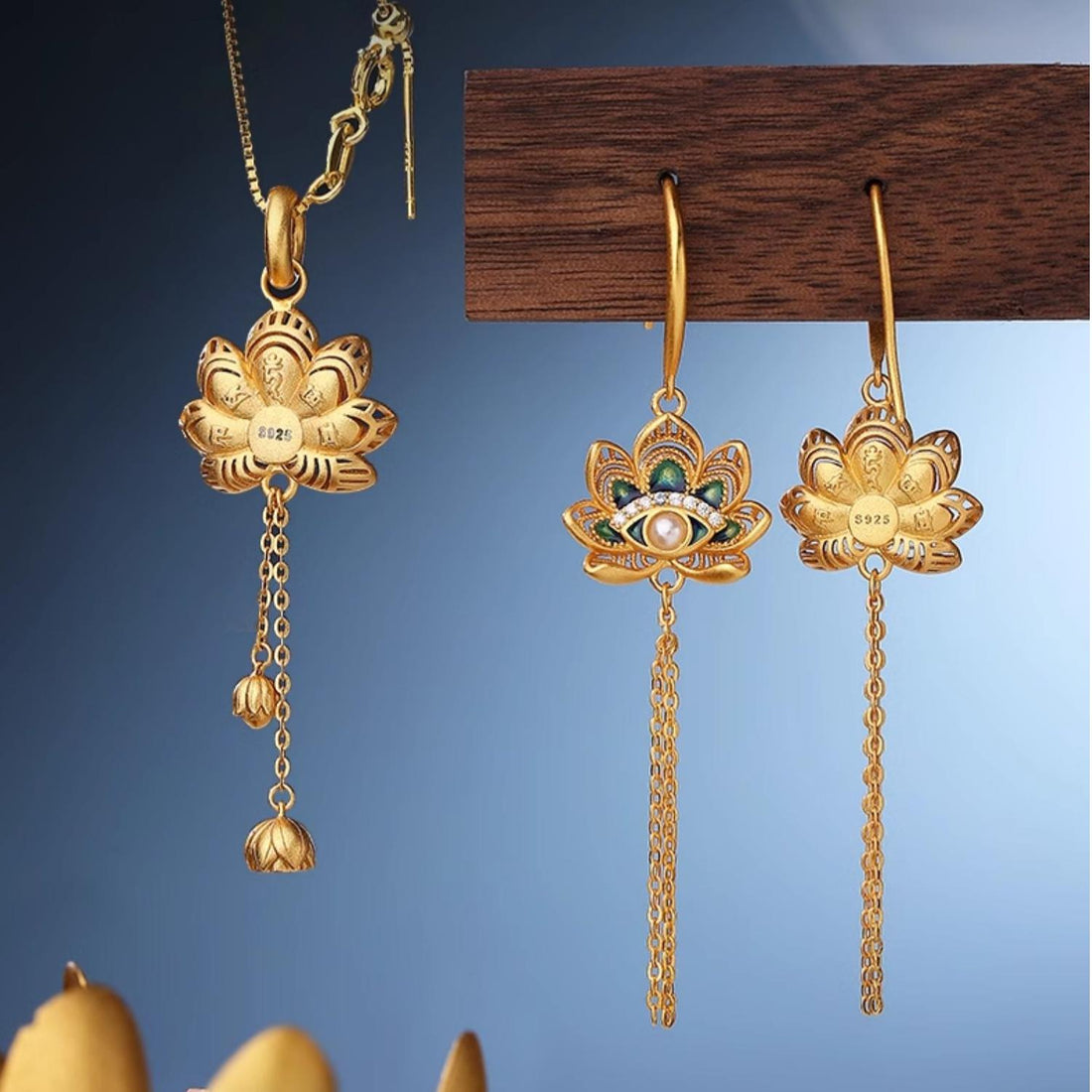 Tibetan Buddhist Wisdom Eye Earrings | Handmade 925 Silver & Shell Pearl Lotus Design