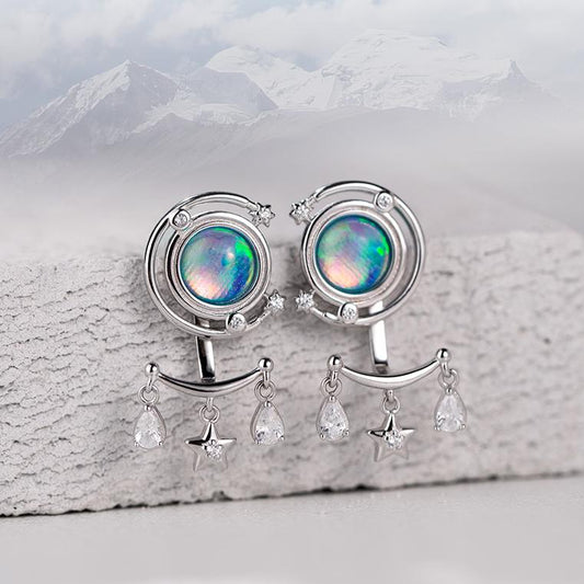 Tibetan-Buddhist Enamel Silver Earrings & Opal Bracelet | Handmade Buddha Art Jewelry Set
