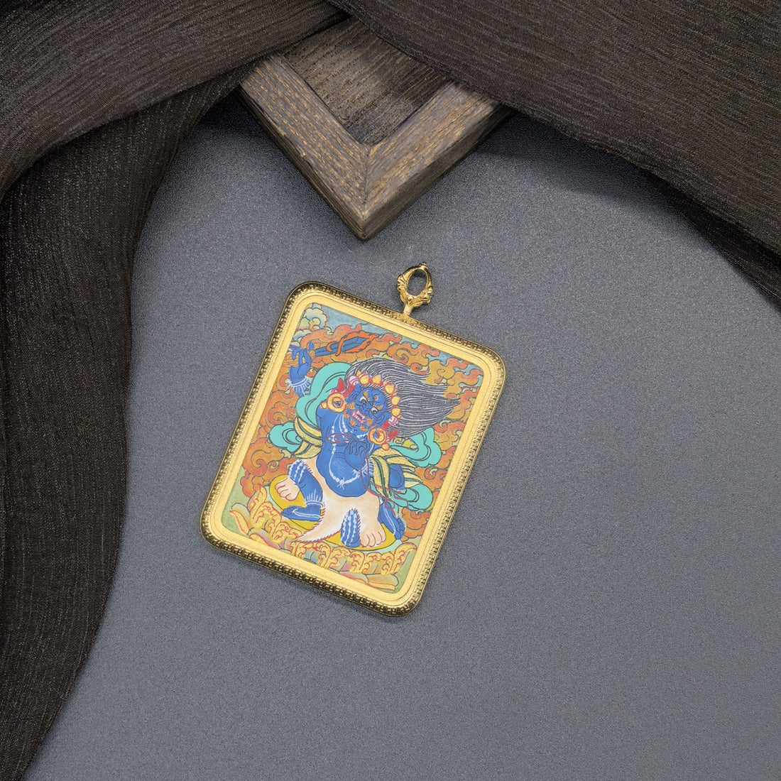 The Immovable Wisdom King: Nepal Acala Thangka Pendant with Titanium Casing