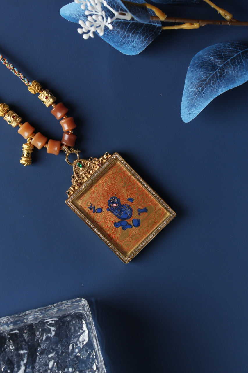 Acala (Fudo Myoo) Rebgong Thangka Pendant: The Immovable Wisdom King